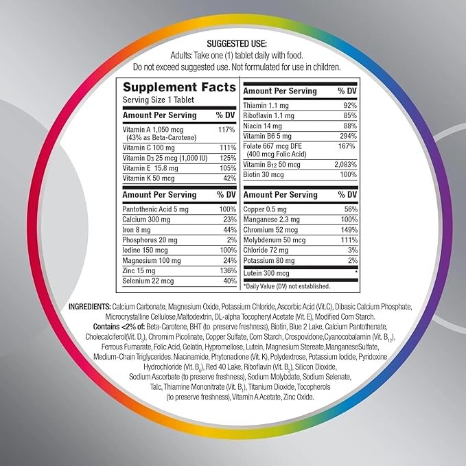 Silver Women 50 Plus Multivitamin Minerals Vitamins &amp Supplements Hair Skin and Nails Vitamins Vitamin C Antioxidants Supplement 275Ct Tablets (275) + Shipping in Box with VSL Sticker