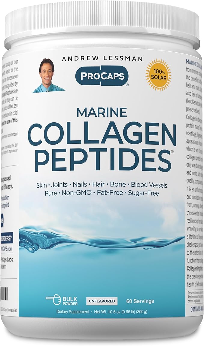 ANDREW LESSMAN Marine Collagen Peptides 60 Servings - Supports Radiant Smooth Soft Skin Comfortable Joints. Pure. Super Soluble No Fishy Flavor No Additives Non-GMO