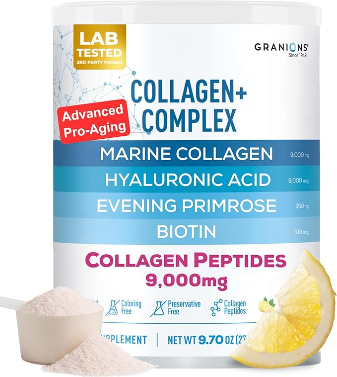Marine Collagen Powder Supplement - Type I Hydrolyzed Marine Collagen Peptides Biotin Hyaluronic Acid Vitamin C Vital Antioxidants Complex - Skin Supplements for Women - Pink Lemonade 9.7oz