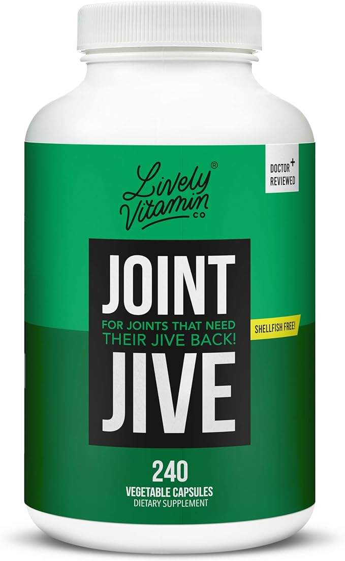 LIVELY VITAMIN CO. Joint Jive - Lubricate Joints (Knee Ankle Neck Shoulder Back) - Collagen - Glucosamine - MSM - Quercetin - Chondroitin - Devils Claw - Shellfish-Free Formula - 240 Count