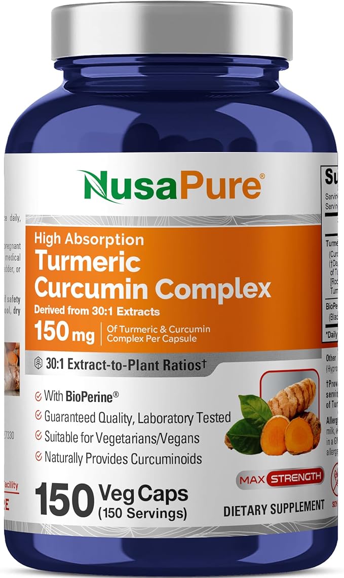 NusaPure Turmeric Curcumin Complex Capsules 150 mg 150 Veg Capsules (Gluten Free Non-GMO)