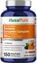 NusaPure Turmeric Curcumin Complex Capsules 150 mg 150 Veg Capsules (Gluten Free Non-GMO)