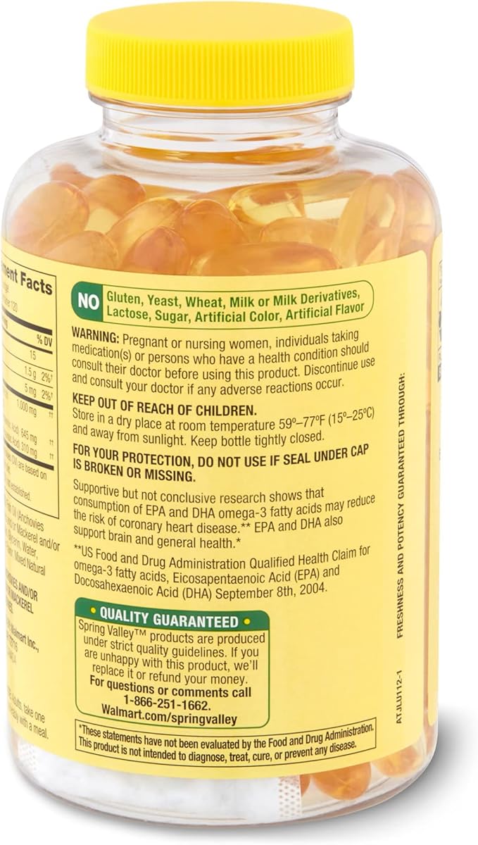 Omega-3 from Fish Oil Heart General &amp Brain Health Dietary Supplement Softgels 1000 mg 120 Count Bundle with Luall's 45 Diabetes Decoded