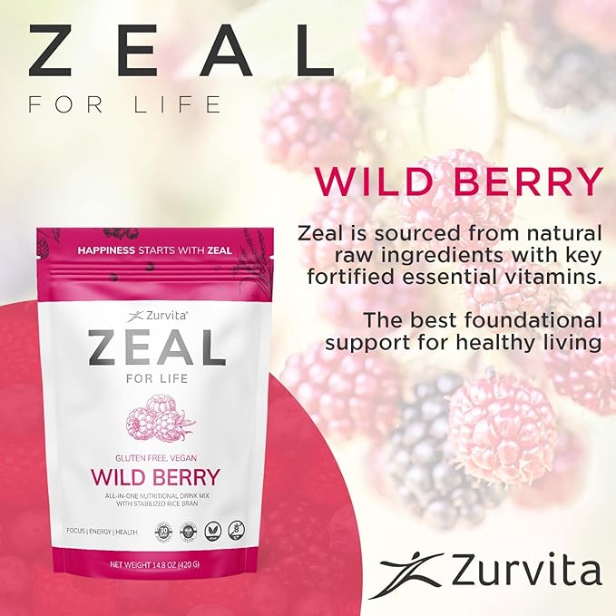 Zurvita - Zeal for Life 30-Day Wellness Bag - Wild Berry Flavor - Daily Nutritional Supplement for Vitality Immunity &amp Overall Wellness - 420 Grams