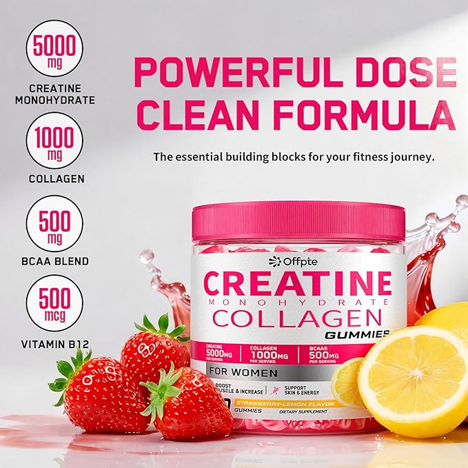 Creatine for Women 5000mg Creatina Monohidratada Gummies with Collagen &amp BCAAs for Muscle Recovery Energy &amp Skin Chewable Post-Workout Supplement Sugar-Free No Bloating 4 Gummies Per Day