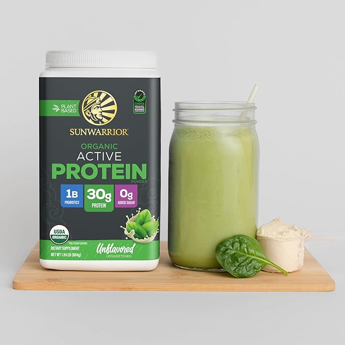 Sunwarrior Organic Plant Based Protein Powder | Vegan Organic Protein Powder with BCAA Amino Acids Plus Recovery Minerals &amp Botanicals | Non-GMO Soy Dairy &amp Gluten Free (Unflavored 20 Serving
