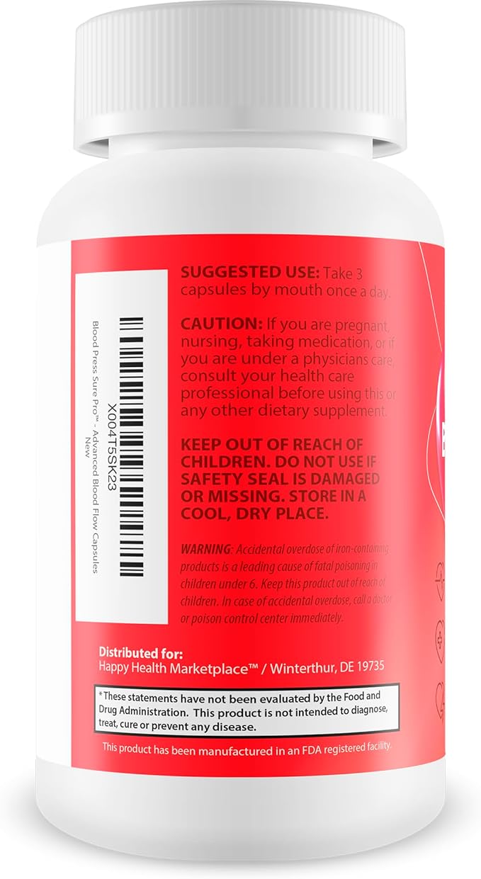 Blood Press Sure Pro With Magnesium 12 - Our Best Circulation Support Pressure Supplement - Circulation Vitamin Blood Flow - High Pressure Pills - Blood Flow Vasodilator Blood Circulation Supplements