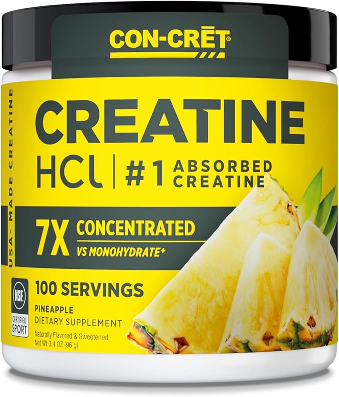 CON-CRET Creatine HCl Powder | Muscle Cognitive Cellular Energy Support | No Bloating or Cramps | USA Made &amp NSF Certified | Pineapple (100 Serving)