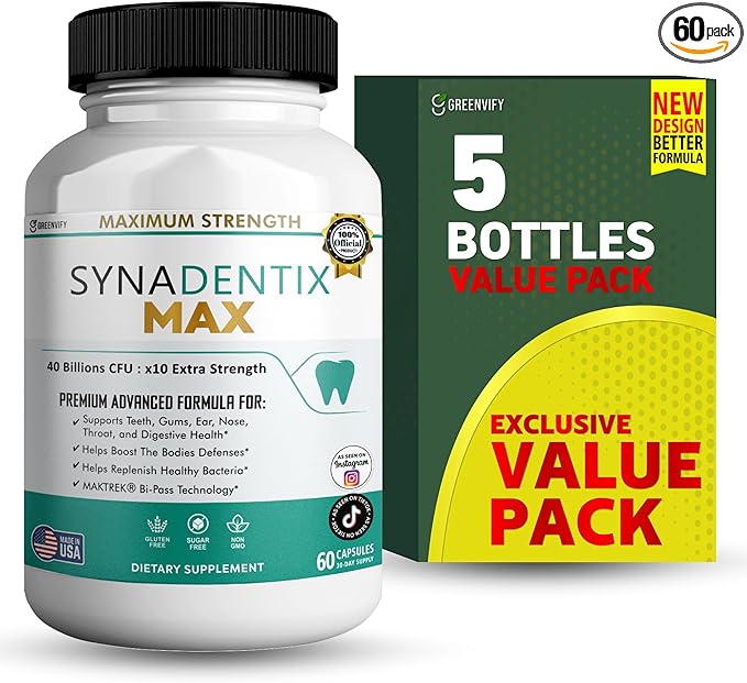 SynaDentix Max Probiotic Supplement 40 Billion CFU MAKTREK Bi-Pass Technology 60 Capsules 30-Day Supply (5)