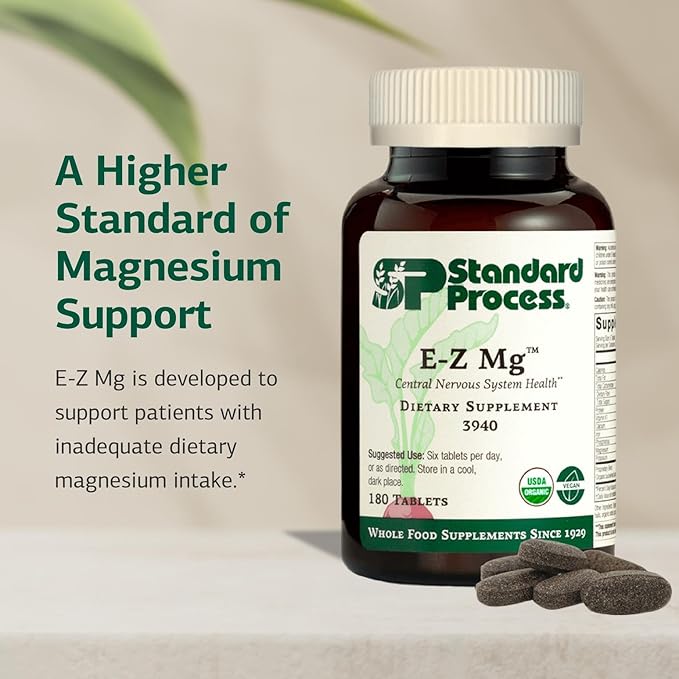 Standard Process E-Z Mg - Central Nervous System Health Supplement - Contains Magnesium Iron &amp Vitamin K1 - Aids Sleep Pathways - Gluten-Free Non-Dairy &amp Non-Soy - 180 Tablets (30 Servings)
