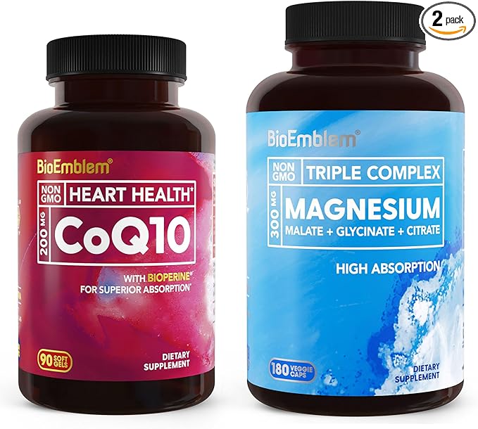 BioEmblem Triple Magnesium Complex 180 Capsules and CoQ10 with BioPerine 90 Count