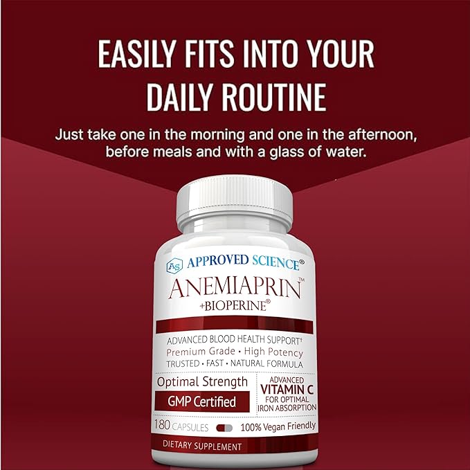 Approved Science Anemiaprin - Absorbable Iron Vitamin C - Gentle On Stomach - 380 Capsules - 6 Month Supply - Non-GMO Vegan