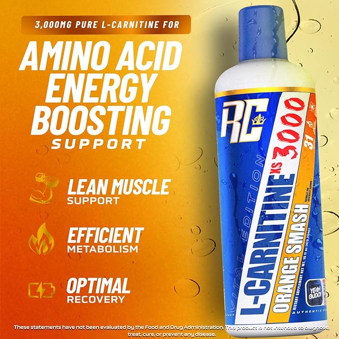 Ronnie Coleman Signature Series L-Carnitine XS 3000 Liquid Amino Acids Metabolism and Lean Muscle Strength Support Stimulant Free Sugar Free Zero Carbs Orange Smash 16 Oz