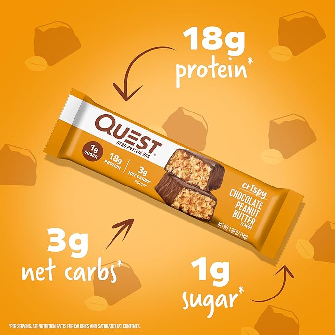 Quest Nutrition Crispy Chocolate Peanut Butter Hero Protein Bar 18g Protein &amp Chocolate Peanut Butter Bars High Protein Low Carb Gluten Free Keto Friendly 12 Count