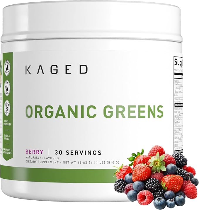 Kaged Organic Greens Superfood Powder Outlive100 Berry Supergreens Apple Cider Vinegar Ashwagandha 30 Servings