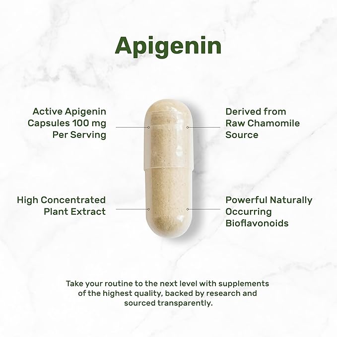 Apigenin 100mg Per Serving 240 Capsules – Raw Plant Extract from Chamomile Flower – Active Bioflavonoids &amp Antioxidants – Sleep &amp Relaxation Supplement – Non-GMO