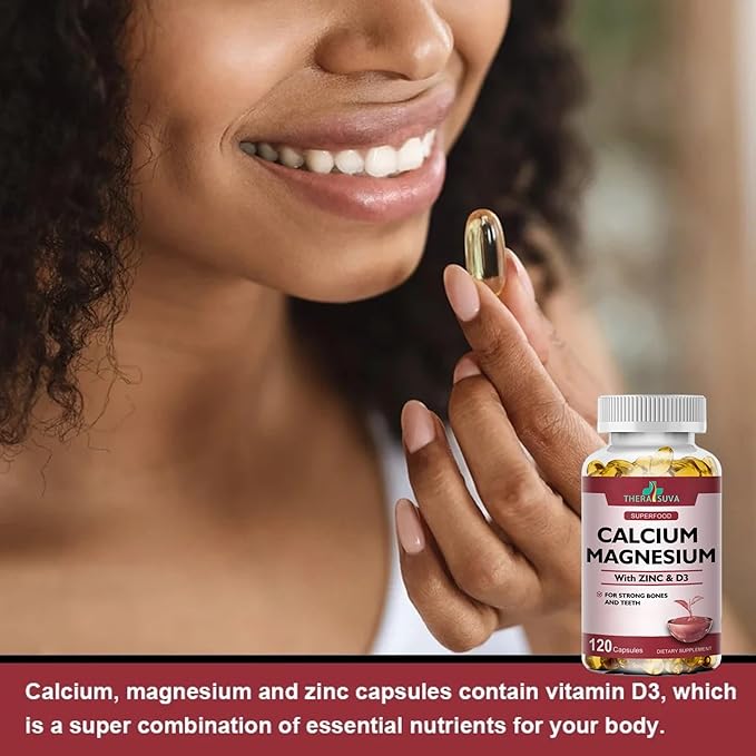 Extra Strength Calcium 1000mg + Magnesium 400mg + D3 + Zinc Complex Supplement for Bone and Immune Health 2 Month Supply 120 Softgels