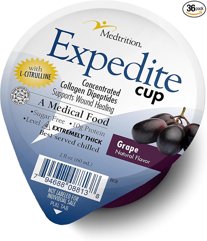 Medtrition Expedite Gelatein Cup Fast Track Wound Healing 30X More Collagen Dipeptides Than Powder Supports Foot Ulcers Cosmetic Surgery and More - Grape - 2 Fl Oz (Pack of 36)