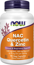 Now Foods Supplements NAC Quercetin and Zinc Immune and Respiratory Support* 1000 mg NAC 500 mg Quercetin 15 mg Zinc 90 Veg Capsules