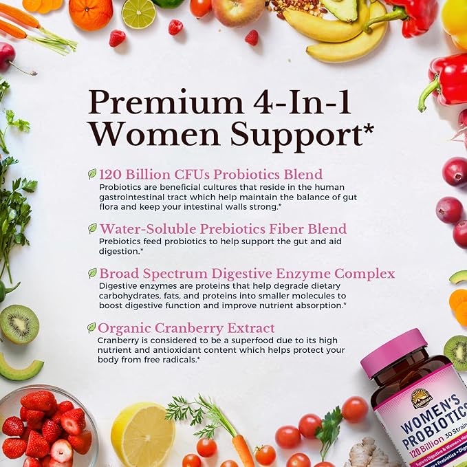 Vitalitown Women's Inner &amp Outer Beauty Bundle: 120 Billion CFU Probiotics (30 Strains) + Evening Primrose Oil 1300mg Complete Gut Vaginal &amp Skin Health