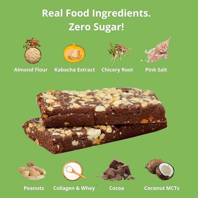BochaSweet Keto Protein Bar Chocolate Peanut Butter BochaBar 21g Grass Fed Collagen Low Carb Keto-Friendly Gluten Free 4 Count