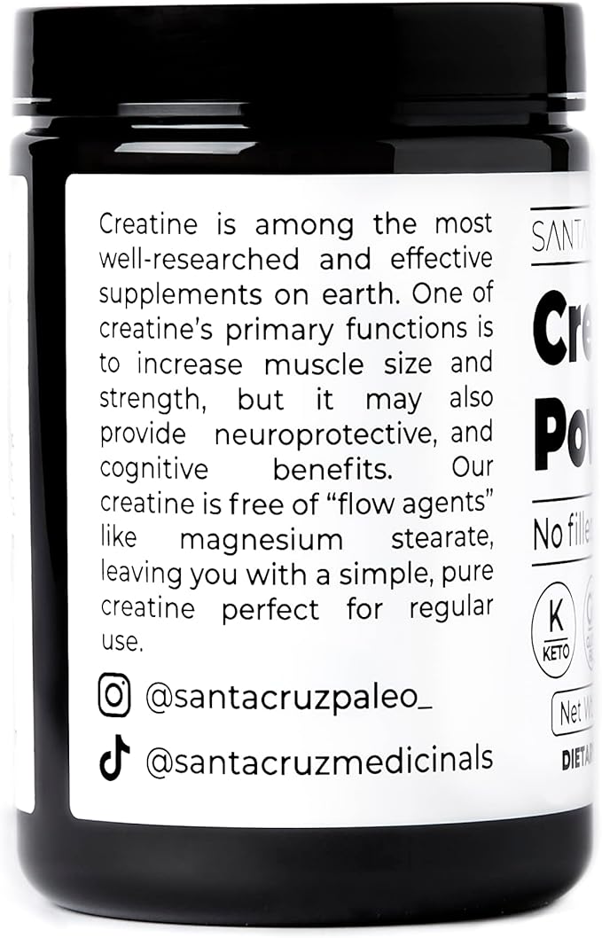 Santa Cruz Paleo Creatine Monohydrate Powder Micronized Unflavored Pre Workout and Muscle Support Supplement Gluten Free Keto Mix with Water or Shakes No Fillers or Additives 80 Servings 400g
