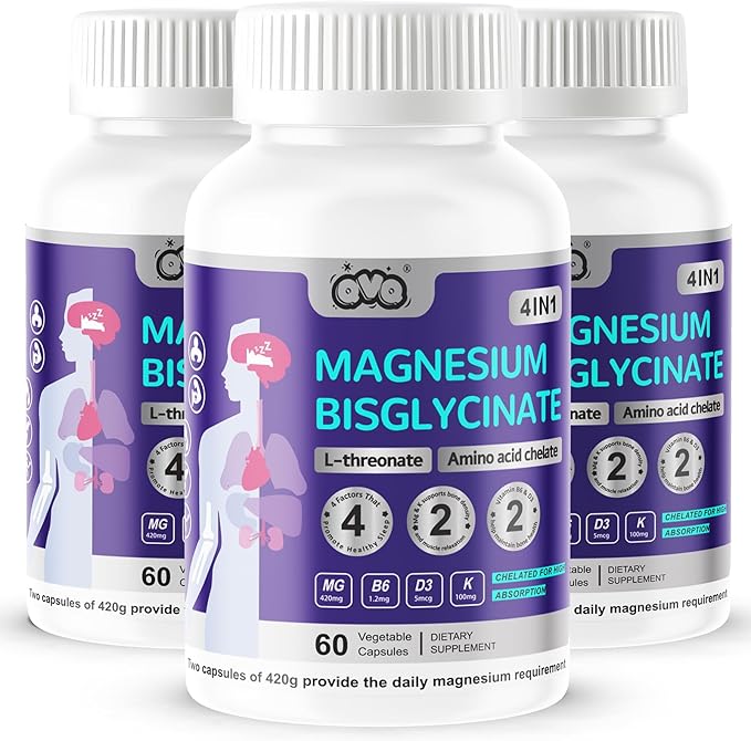 420 Mg Magnesium Bisglycinate L-Threonate Amino Acid Chelated Supplement with Vitamin and Potassium High Absorption Formula for Muscle Relaxation Bone &amp Joint Support Magnesium Complex Capsules(18