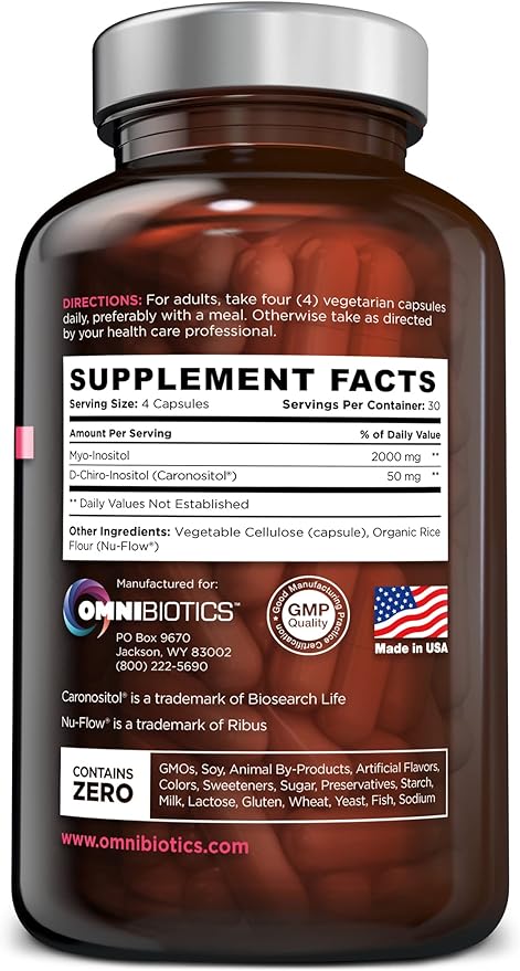 OmniBiotics Myo-Inositol &amp D-Chiro Inositol Supplement with 40:1 Ratio for Hormone Balance for Women - Women Supplement to Support Reproductive Health &amp Ovarian Function. Non-GMO - 120 Vegan C