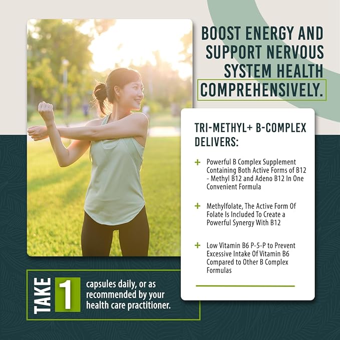 Tri-Methyl+ B Complex Methylated B Vitamins - Full Spectrum Methyl B Complex Vitamin Supplement For MTHFR Support with Active Forms of B12 Methylcobalamin Adenosylcobalamin and Methylfolate