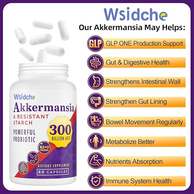 300 Billion AFU Akkermansia Probiotic | Supplement for Women &amp Men Akkermansia Muciniphila for Akkermansia Digestive Gut Immune Enhances Gut Digestive Lining function Akka Superbiotics - 2 P