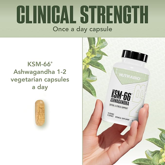 NutraBio Ashwagandha KSM-66 | Ashwaganda Herbal Supplement for Stress Mood &amp Performance | 600 MG of Clinically Studied KSM66 90 Capsules