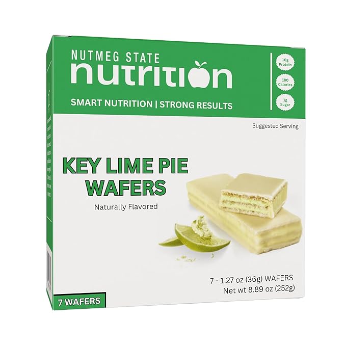 Nutmeg State Nutrition - High Protein Wafer Bars Protein Snack Bars Low Calories Low Sugar 7 Servings Per Box (1 Box (7 Servings) Key Lime)