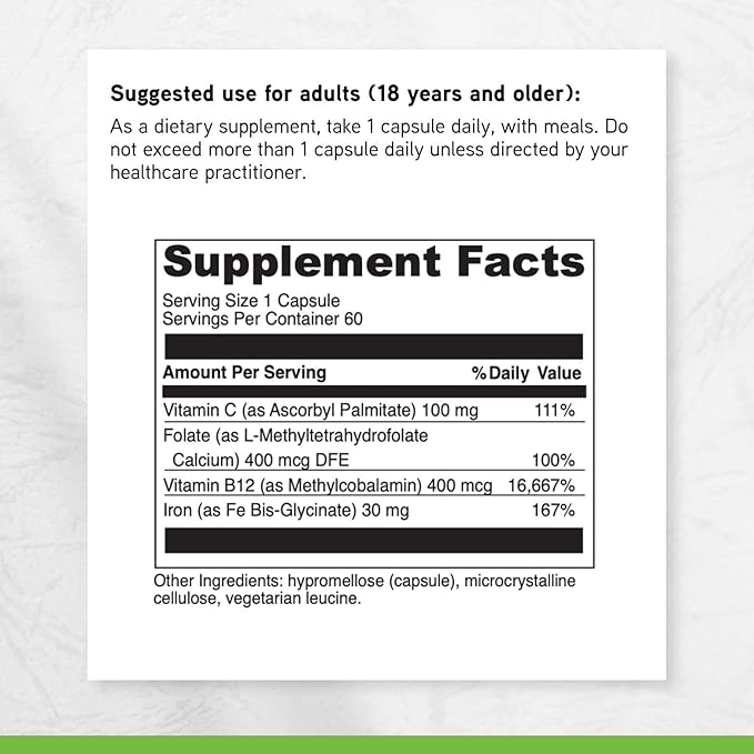 DAVINCI Labs Iron Bis-Glycinate - Gentle Iron Supplement for Women &amp Men - Help Support Hemoglobin Production &amp Normal Energy Levels with Vitamin C &amp More - Vegan - 60 Vegetarian Capsules