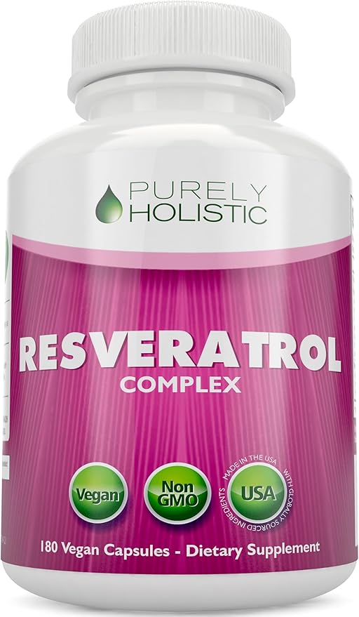 Purely Holistic Resveratrol 1450mg 90 Servings Trans-Resveratrol Antioxidant Supplement with Vitamin C and Polyphenol Complex 180 Vegan Capsules