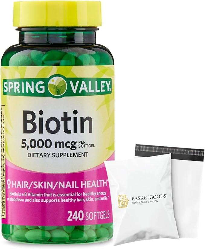 Spring Valley Biotin 5000 mcg 240 Count Dietary Supplement for Hair Skin Nails Hair Vitamins for Hair Loss for Women Set with Basket Goods Store