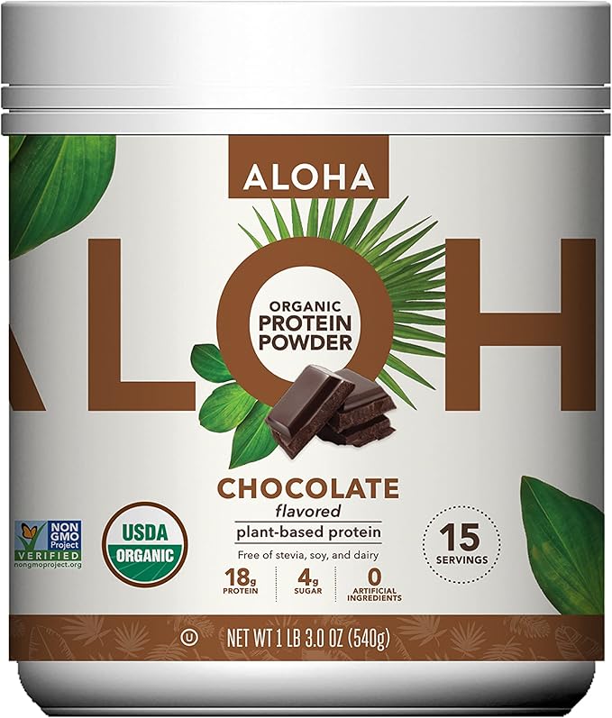 ALOHA Organic Plant Based Protein Powder Stevia Free Chocolate 19.6 oz 15 Servings