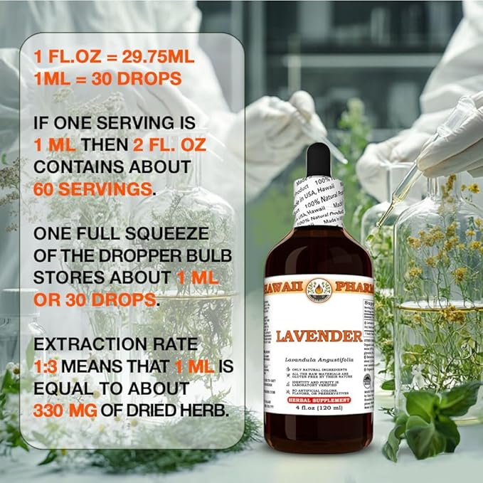 Lavender (Lavandula Angustifolia) Dry Herb Tincture Made in Hawaii Professional Grade Small Batch Raw Materials All Natural Vegan Pure Liquid Extract - 2 fl.oz