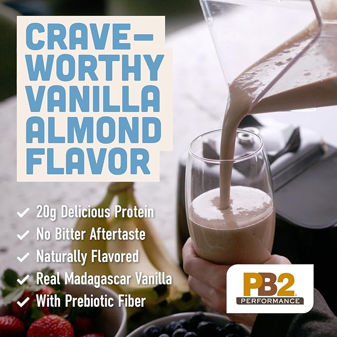 PB2 Performance Almond Plant Based Vegan Protein Powder | 20g Complete Protein No Added Sugar Prebiotic Fiber | Dairy Free Certified Vegan Non-GMO Gluten Free [Almond w/Madagascar Vanilla 1LB]