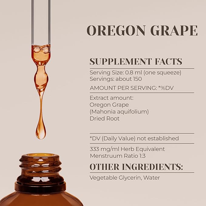 Oregon Grape Alcohol-Free Natural Tincture Extract Immune System Booster Liquid Drops Made from 100% (4 fl oz)