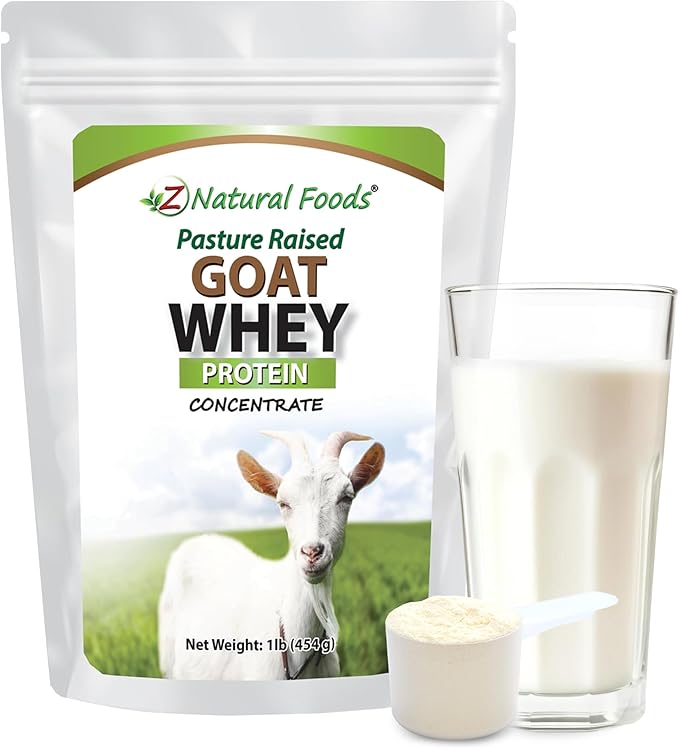 Z Natural Foods Goat Whey Protein Powder Concentrate - Undenatured Unflavored Pasture Raised Whey - Clean Goat Protein Powder with Vital Proteins for Weight Management Immune Support Fitness 1 lb