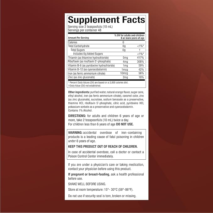 Iron Supplement | Liquid Supplements with Iron &amp Vitamin Supplement Blend for Energy Support Red Blood Cell Function Oxygen Transport &amp Vitality | 16 Fl Oz (16 Fl Oz (Pack of 2))