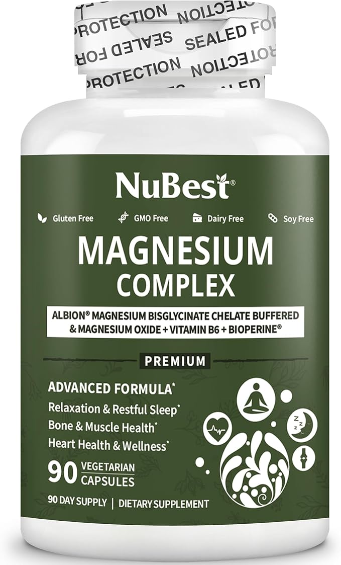 Magnesium Glycinate Chelate Complex with Albion Magnesium Bisglycinate Chelate Vitamin B6 &amp BioPerine for Bone Muscle Natural Sleep Nerve Function Brain Booster | 3 Months Supply