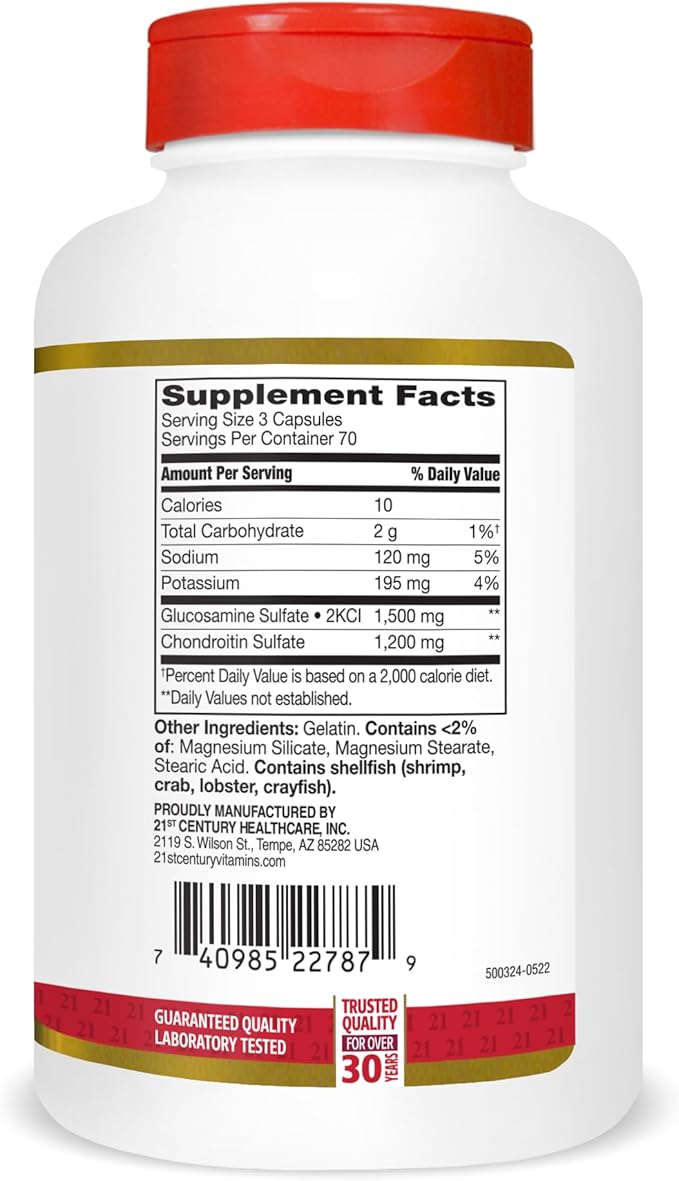 21st Century Double Strength Glucosamine Chondroitin (210 Count) Dietary Supplement for Joint &amp Cartilage Health Supports Active Lifestyle Non-GMO Gluten-Free Joint Supplements for Men &amp W