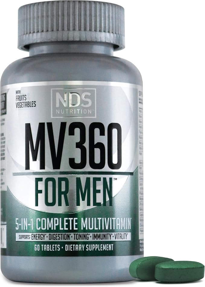 Men's Nutrition MV360 5-in-1 Complete Multivitamin with Essential Vitamins for Energy Digestion Toning Immune Support and Mens Health &amp Vitality 60 Tablets 30 Servings