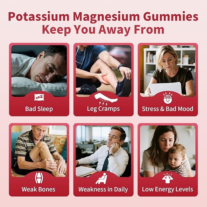 2 Pack Potassium Magnesium Gummies Sugar Free Potassium Supplement Magnesium Glycinate 500mg Ashwagandha Vitamins D3 C B6 Calcium &amp Zinc for Sleep Leg Cramps &amp Muscle Relaxation-120 Cou