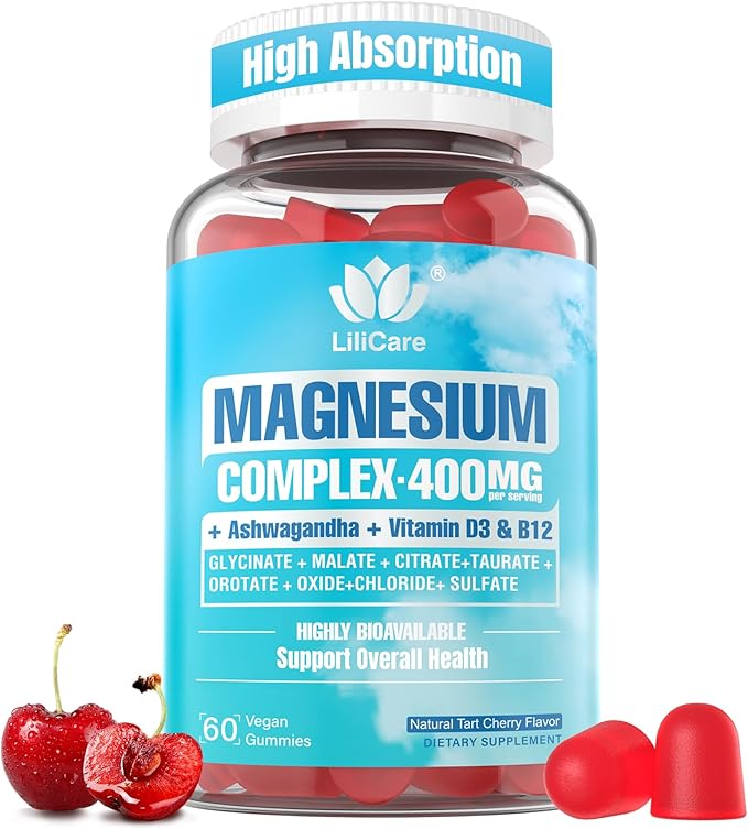Sugar Free Magnesium Complex for Women Calm Magnesium Gummies for Adults 400mg Magnesium Glycinate Citrate Malate &amp More- Magnesium Gummy with Magnesium Ashwagandha D3 B12 for Relax Calm V