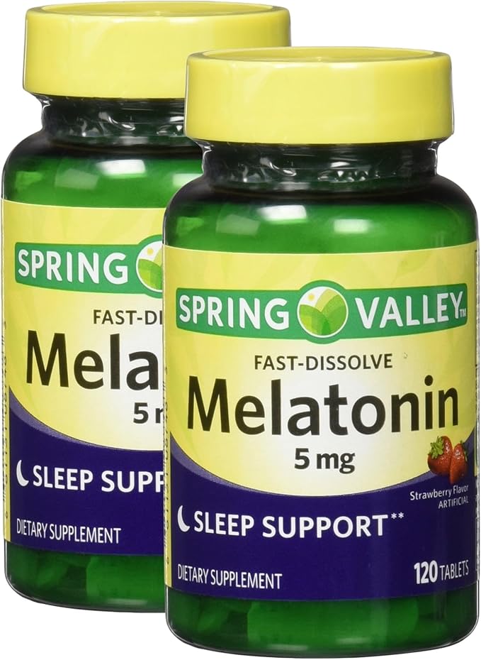 Melatonin Fast-Dissolving 5mg 120 Tablets - Strawberry Sleep Health Dietary Supplement (Pack of 2)