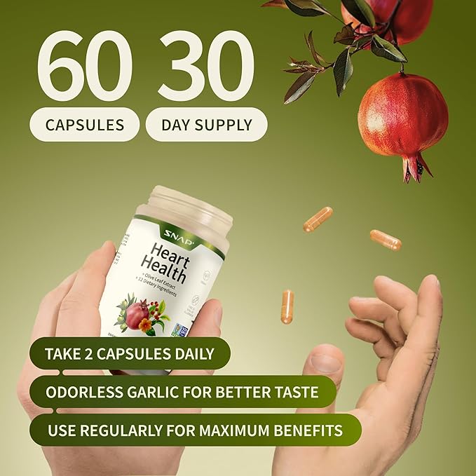 Snap Supplements Heart Health Support Supplement - Botanical Support for Heart Health Healthy Circulation and Nitric Oxide Levels 30-Day Supply 90 Capsules (Packaging May Vary)