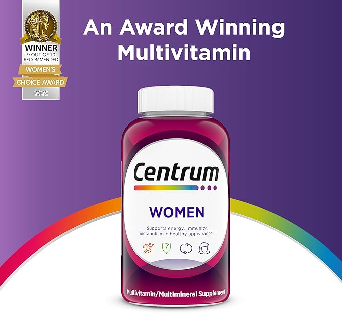 Centrum Multivitamin for Women Multimineral Supplement with Iron Vitamin D3 B Vitamins and Antioxidant Vitamins C and E Gluten Free Non-GMO Ingredients - 250 Count