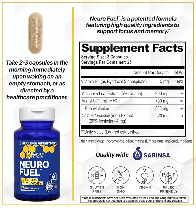 NATURAL STACKS MagTech Magnesium + NeuroFuel Nootropic Bundle - Supports Relaxation Focus &amp Brain Health* - 165 Total Capsules